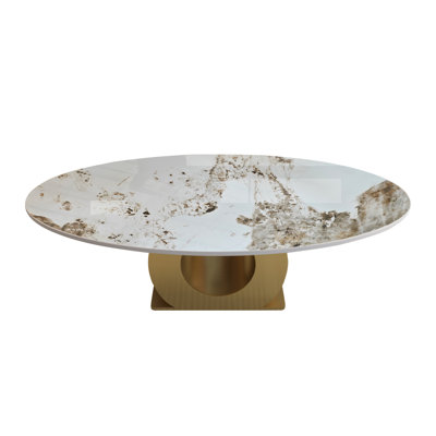 Modern 49.2" Sintered Stone Coffee Table with Stainless Steel O-Shaped Base – 15.6"H Industrial Minimalist Center Table for Living Room