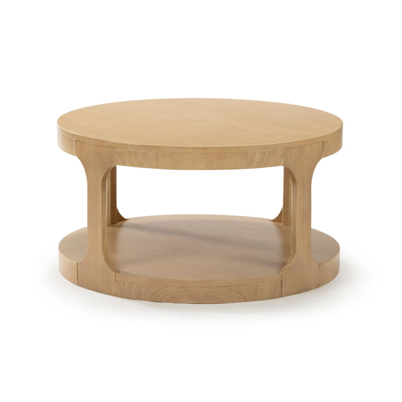 Forma Round 34" Coffee Table with Shelf, Blonde