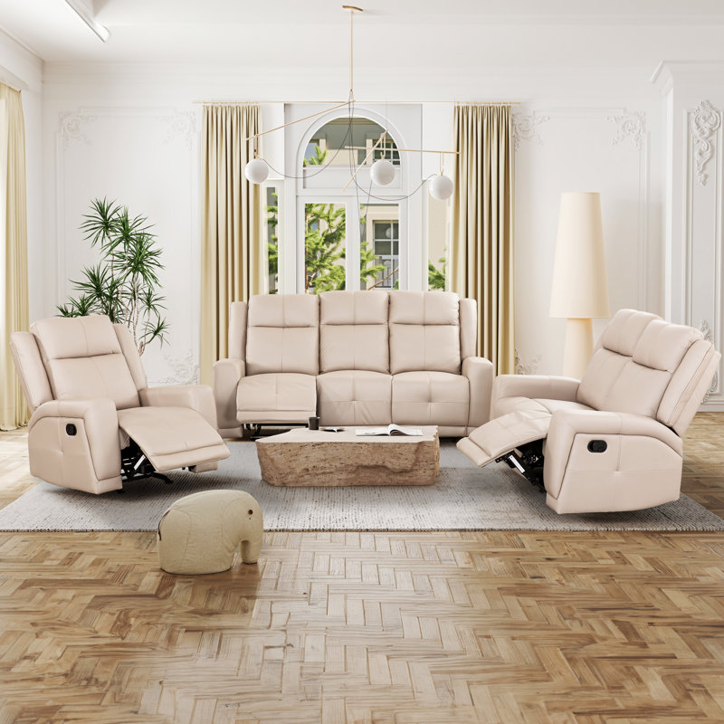 Steeves 78 in. Reclining Condo Sofa in Beige