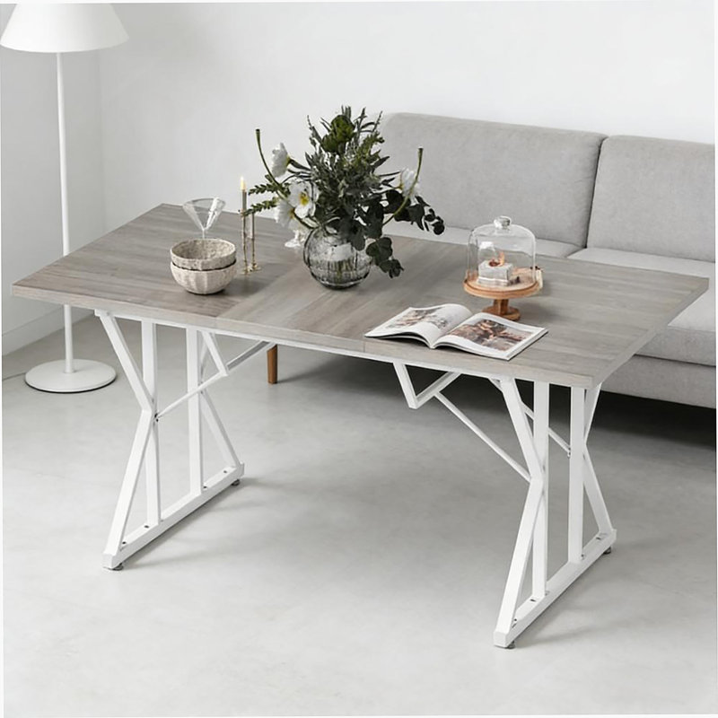 Table de cuisine extensible de style nordique, table de salle à manger extensible, avec base en tréteaux robuste, Gris