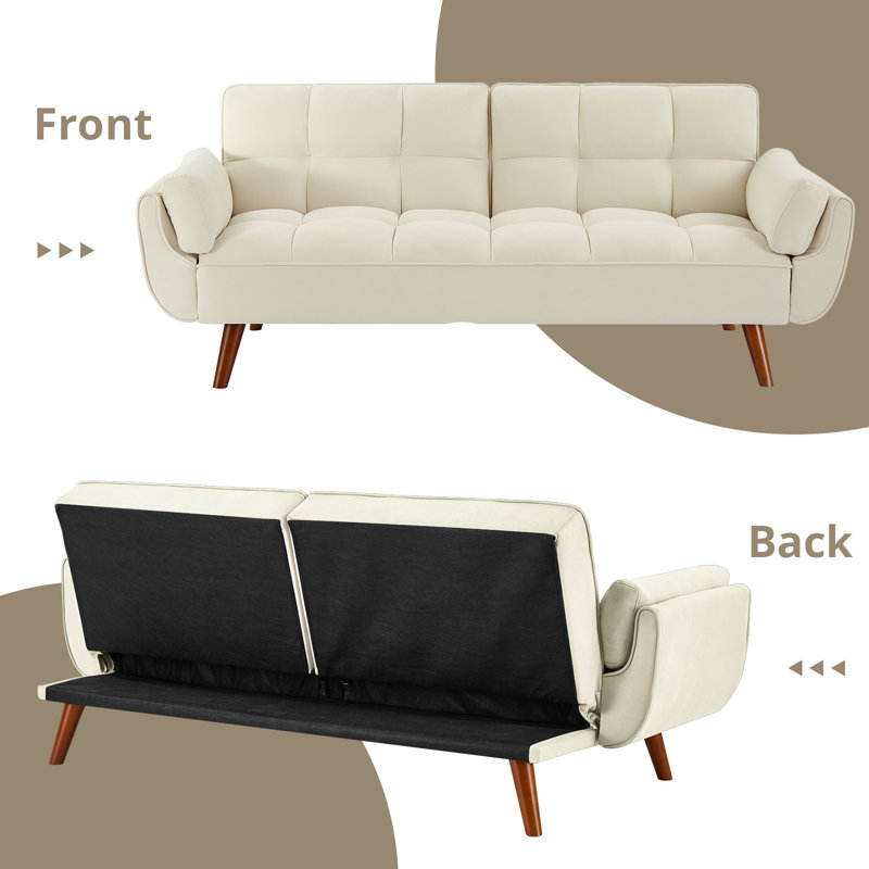 Tarantino Twin 75.3'' Upholstered Convertible Sofa, Beige White Linen