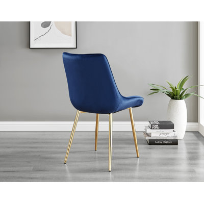Simsbury Velvet Modern Upholstered Quilt Stitched Tapered Metal Leg Luxury Dining Chairs