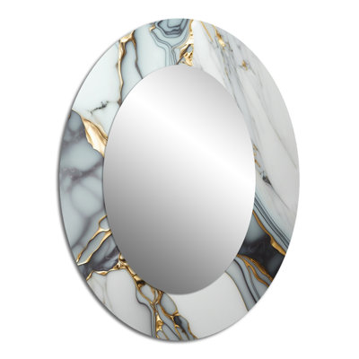 Abstract Geode Gold And White Marble V - Abstract Oval Decorative Mirror On Metal