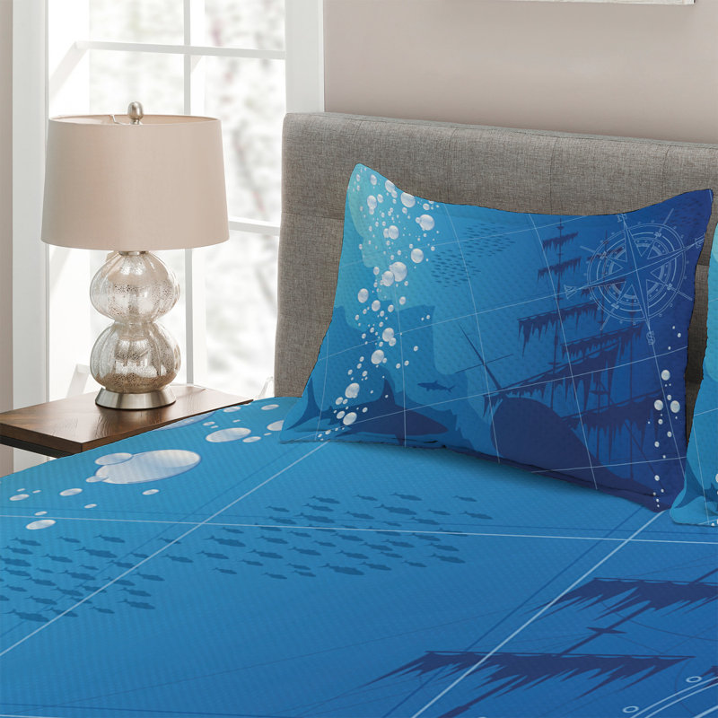 Coastal Polyester Coverlet, King Bedspread + 2 Shams