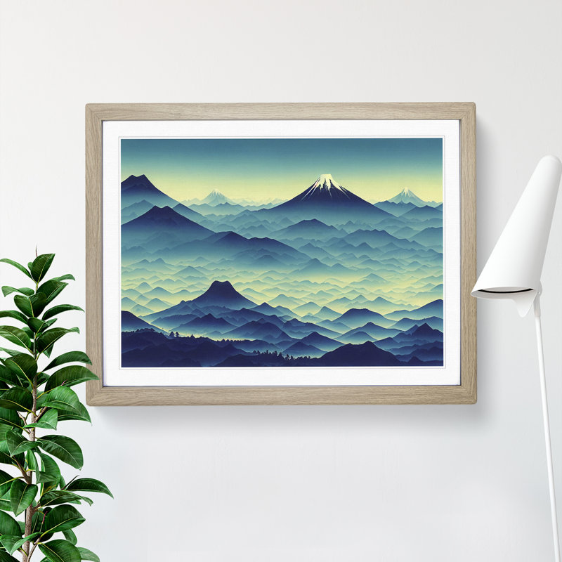 Beaming Japanese Mountains - Framed Print, Oak, 25cm H x 34cm W x 2cm D