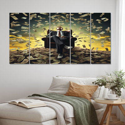 Billionaire Business Man Abundance Of Money I - Man Canvas Print - 5 Equal Panels