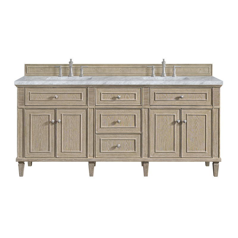 Lorelai 72'' W Double Vanity, Whitewashed Oak, Carrara White, 8" Widespread