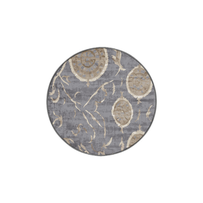 Tapis gris lavable à la machine, Rond 5 pi