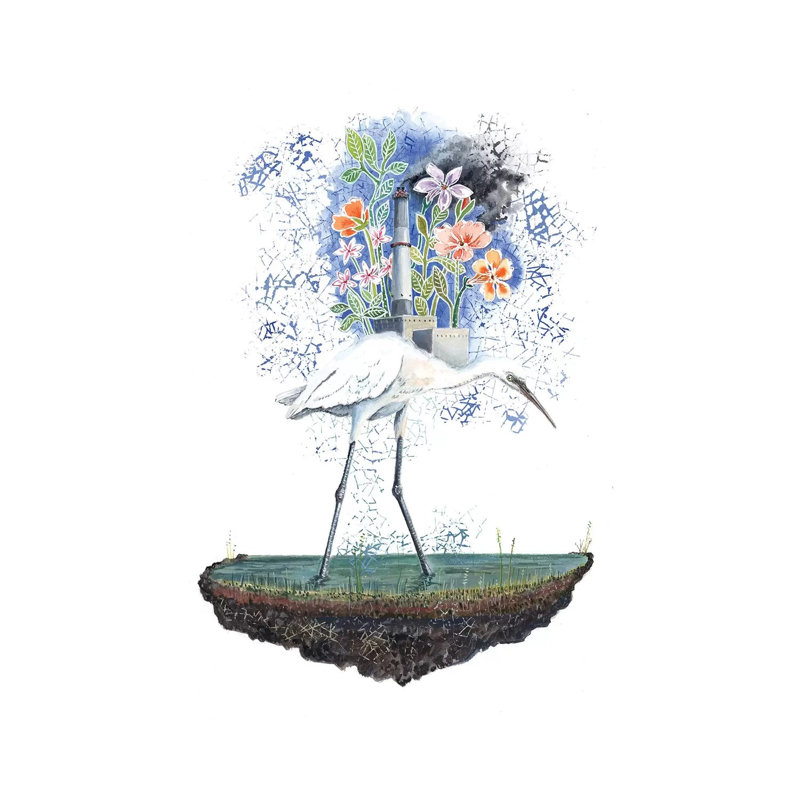 Heron Dreams 1 Piece Painting on Canvas, 20.32 cm H x 30.48 cm W, Wrapped Canvas