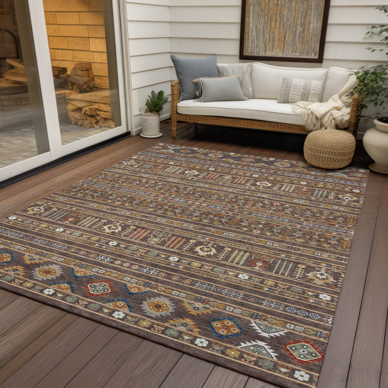 Machine Washable Indoor/Outdoor Boruta ACN2244 Navajo Rug, Rectangle 10' x 14'