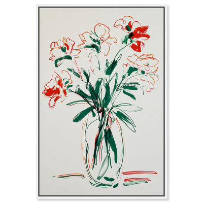 Vase in Greens and Reds Canvas Print Floral Wall Decor by Art Remedy, White Frame, 10 x 15