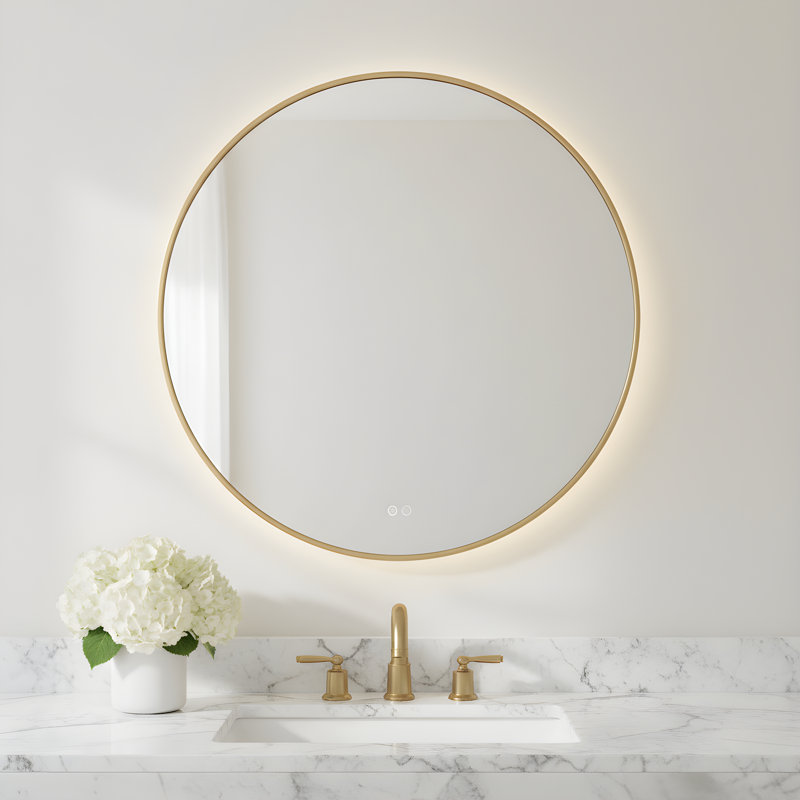 Cadre Round Mirror 36x36 from Generation Lighting , Satin Brass, 36" x 36"