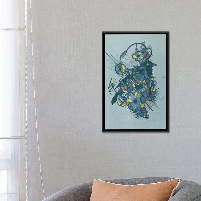 «Blue Bird», reproduction d'impression sur toile tendue, H 26 po x l 18 po x P 1,5 po, Toile avec cadre noir, Pas de tapis