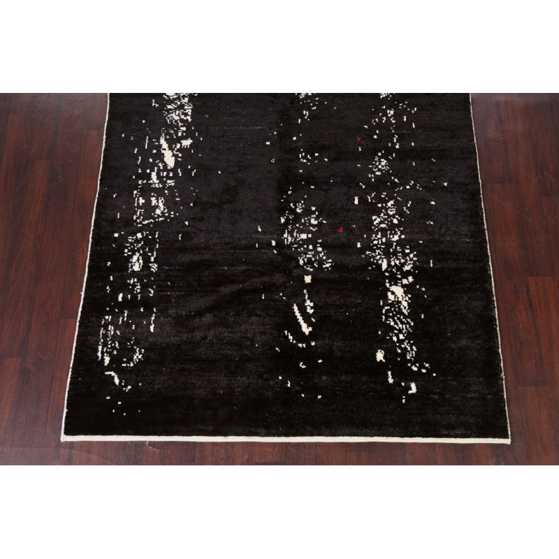 Tapis oriental moderne à motif végétal et teinture abstraite noué à la main 6 x 9