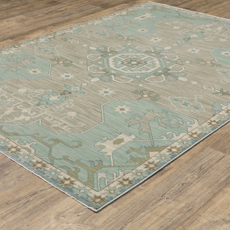 Graicyn Bohemian Old World Inspired Grey/ Blue Area Rug, Rectangle 7'10" x 11'2"