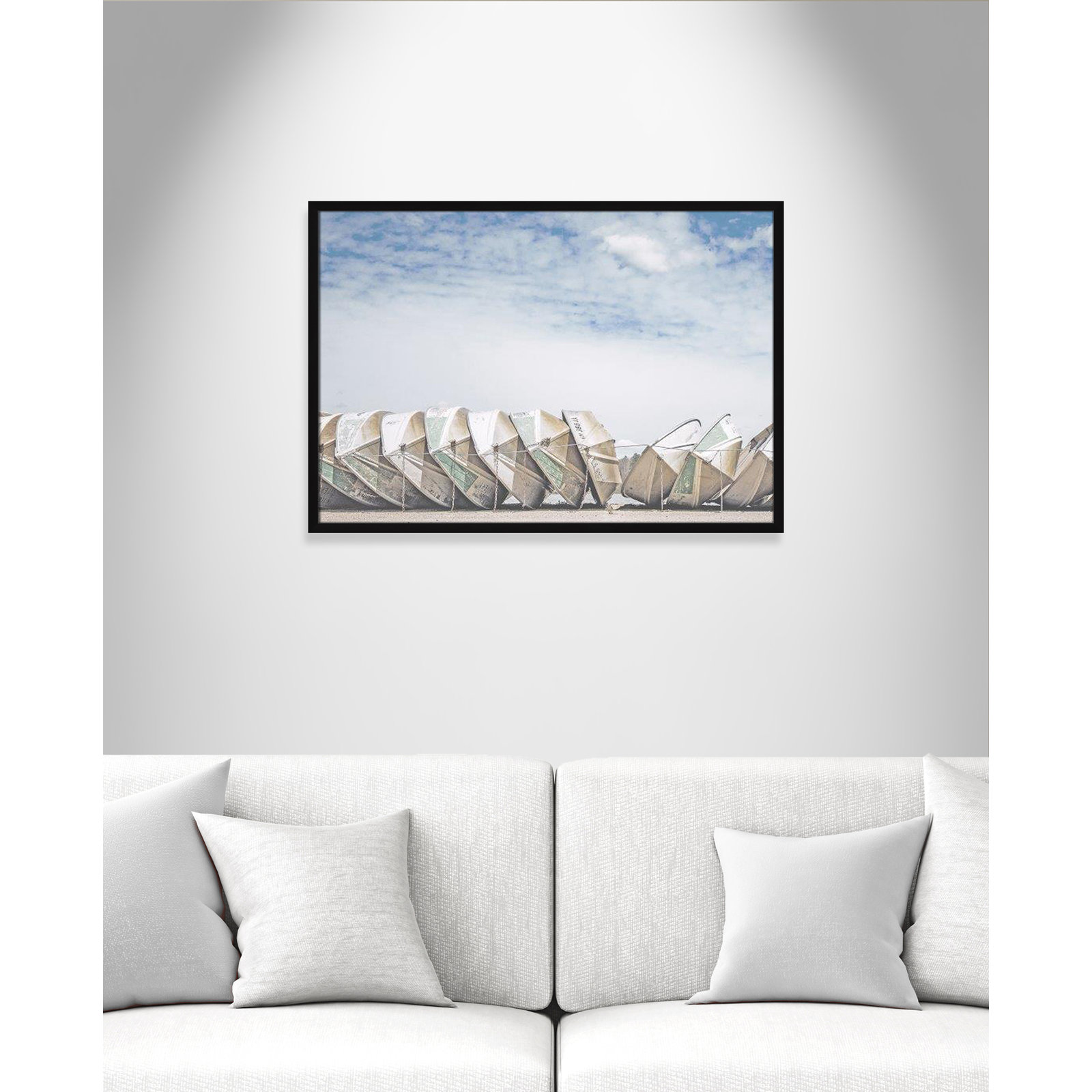 Hennecy "Wooden Boats" Print by Leah Straatsma, 25.5" H x 35.5" W x 1.25" D, Satin Black