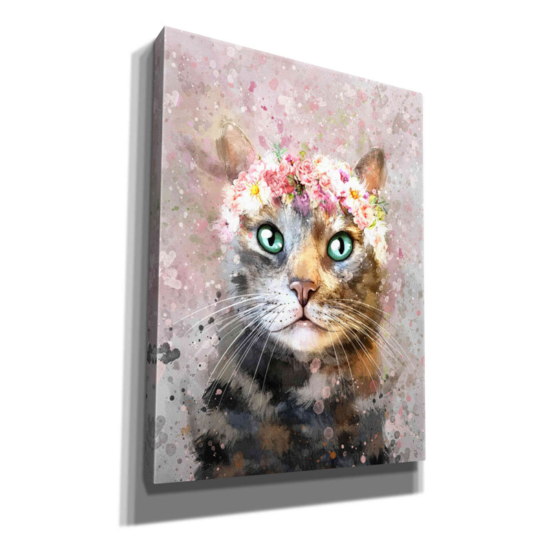 «Flower Crown Tabby Cat 3» par Furbaby Affiliates, art mural sur toile, H 54 po x l 40 po x P 1,5 po