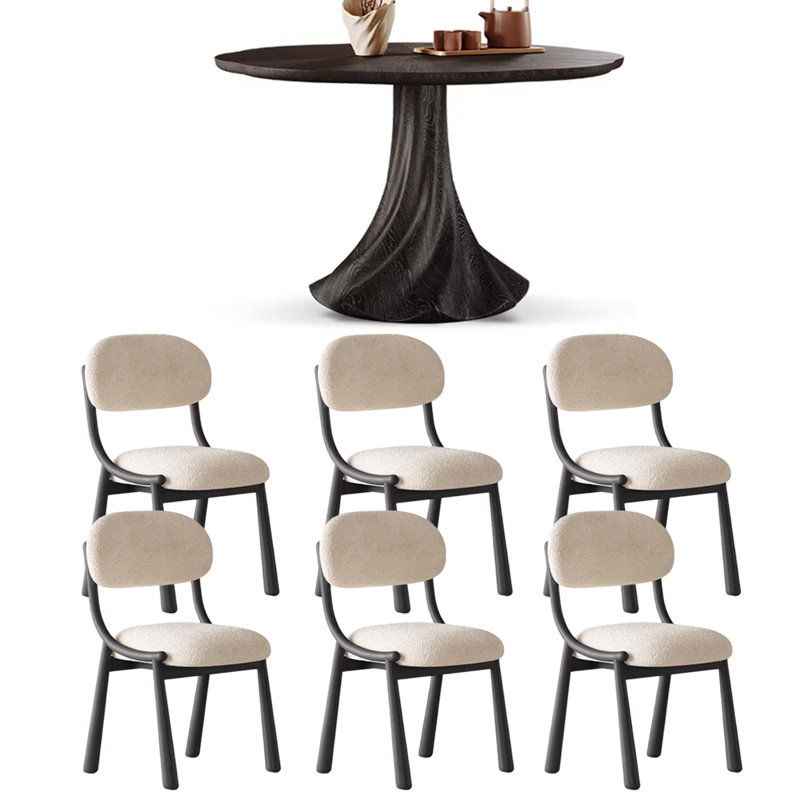 Table ronde noire exquise de style français, 7 pièces : table, 6 chaises, H 29,52 po x l 47,24 po x P 47,24 po