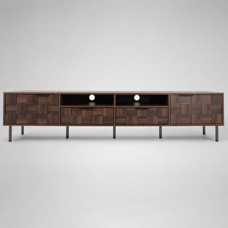 Meuble télé Mid-Century avec 2 tiroirs, console multimédia pour téléviseurs de 85 po ou moins, centre de divertissement spacieux pour le salon et le cinéma maison