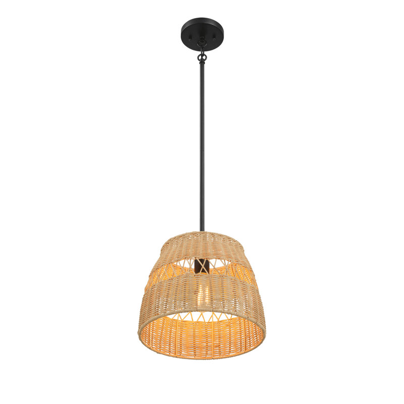 Luminaire suspendu Essence avec lumières en rotin et finition en métal noir