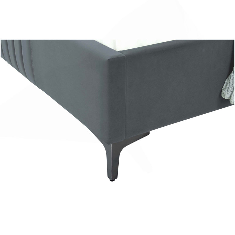 Lit double rembourré en velours gris Promenade, Gris, Lit double