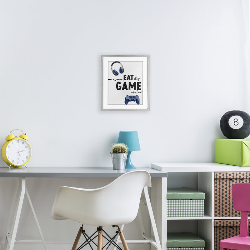 «Eat Sleep Game Lifestyle», reproduction encadrée sous verre, design par Christine Simpson Art, H 16 po x l 13 po