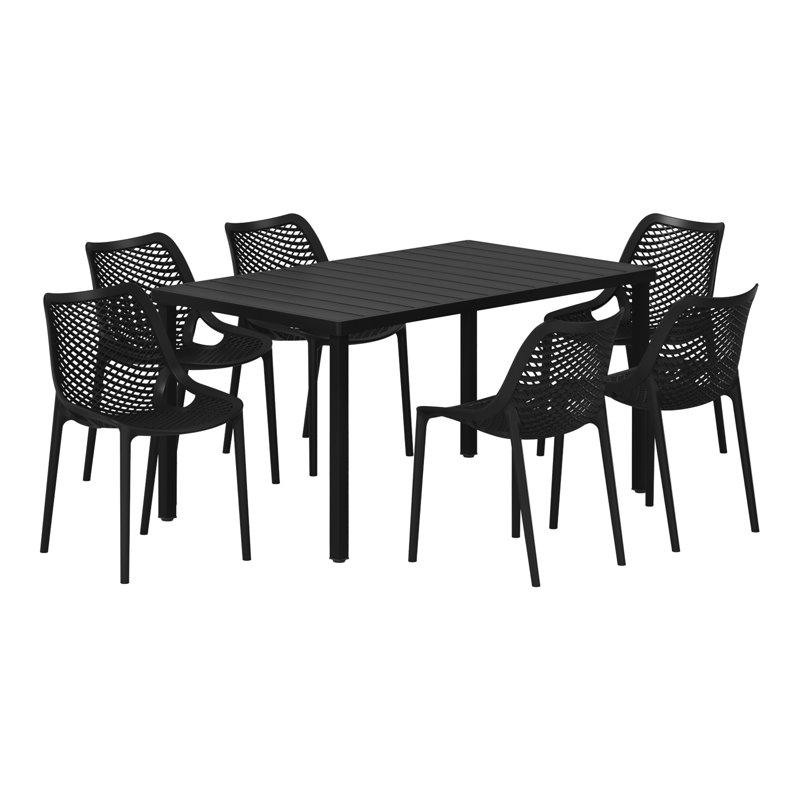 6-Person Outdoor Rectangular Dining Set, Black