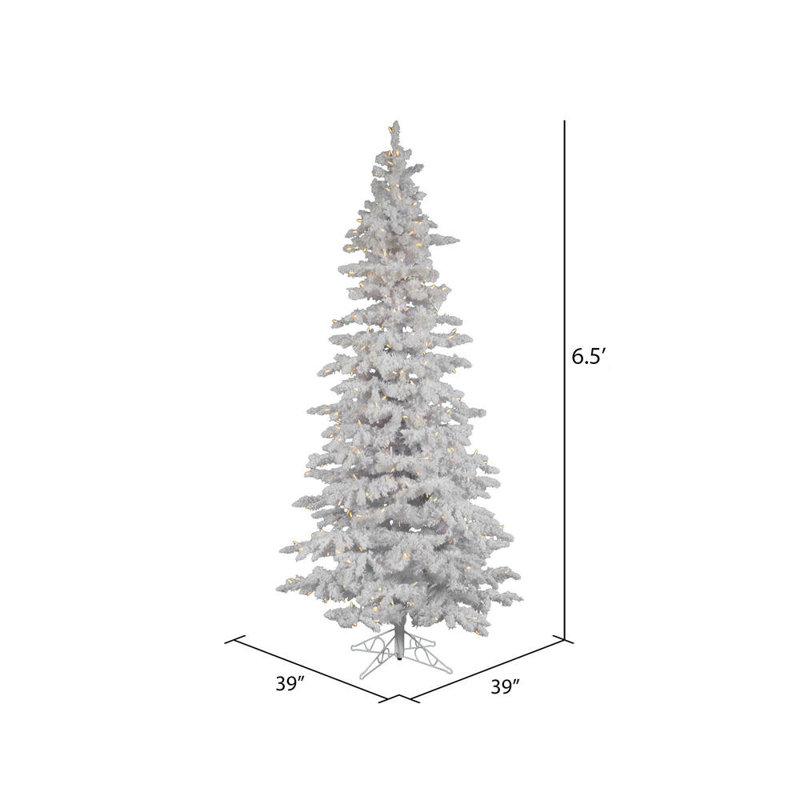 Flocked White Spruce Slim Artificial Christmas Tree LED Light, 6.5' H