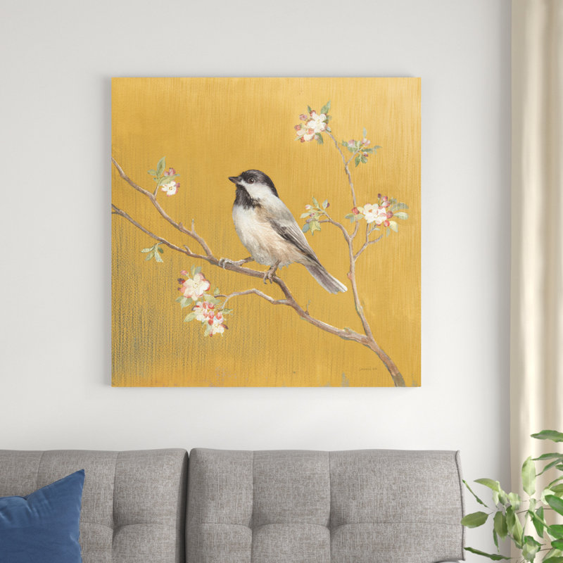 Mésange à tête noire sur fond doré, H 36 po x l 36 po x P 1,25 po