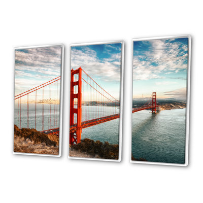 «Golden Gate Bridge In San Francisco», ensemble de 3 toiles encadrées