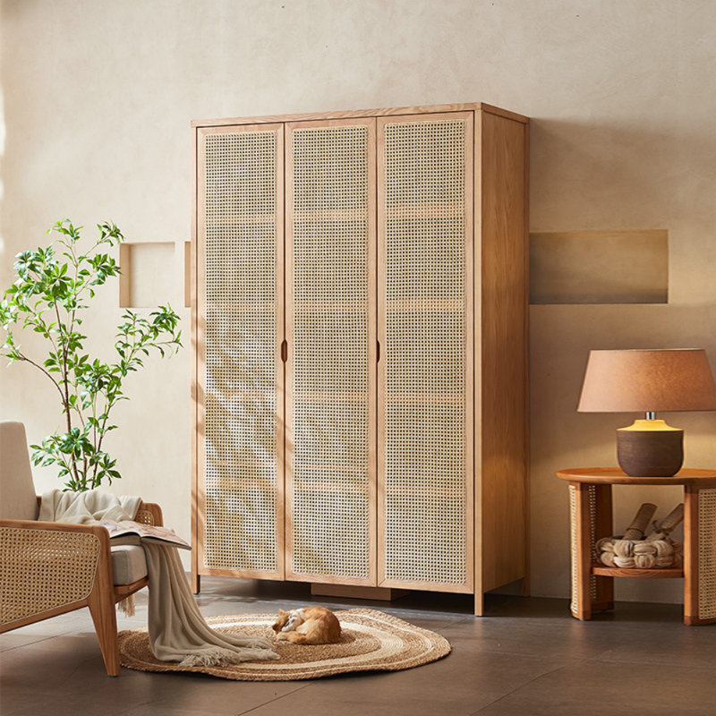 Simple Rattan Three-door Wardrobe, Burlywood