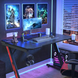 Heidrick Carbon Fiber Surface Z-Shaped Leg PC Gaming Desk with Headphone Hook and Cup Holder
