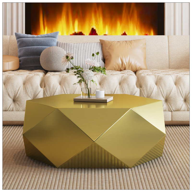 Table basse hexagonale moderne en acier inoxydable, aucun assemblage requis, parfaite pour les salons et les balcons, Doré