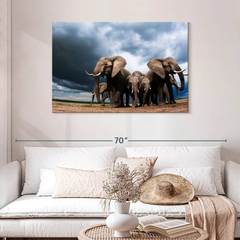 Elephants Grazing, 30" H x 45" W