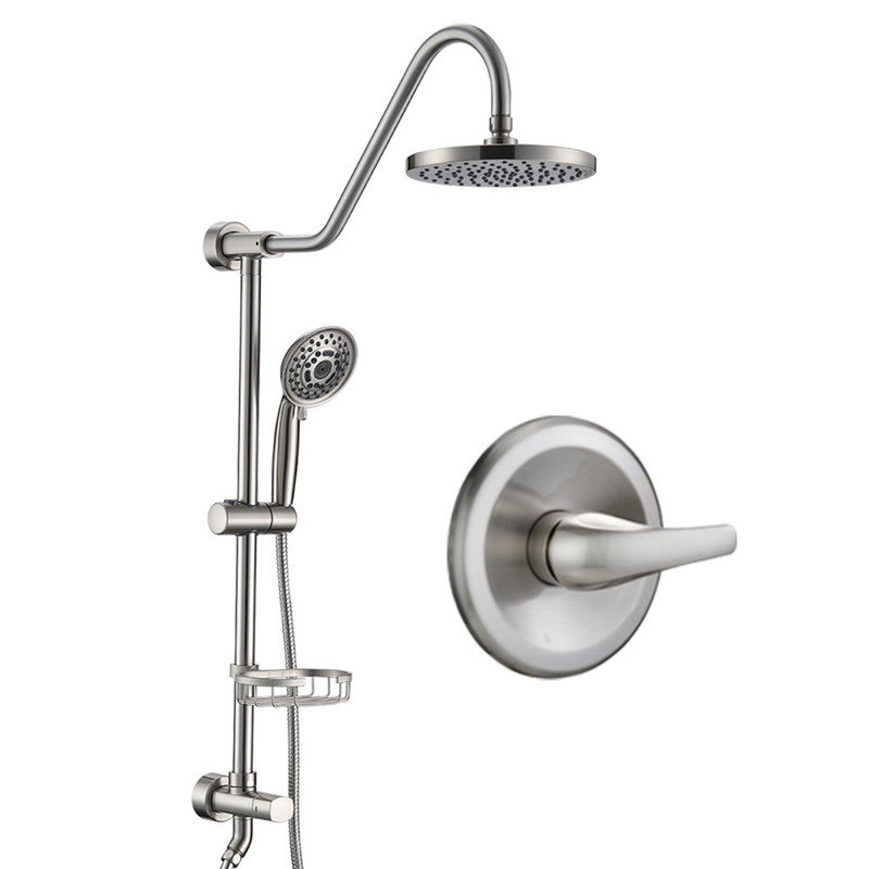 Système de pomme de douche à pluie 8 pouces avec douche à main et valve brute incluse pour la salle de bain, Brushed Nickel