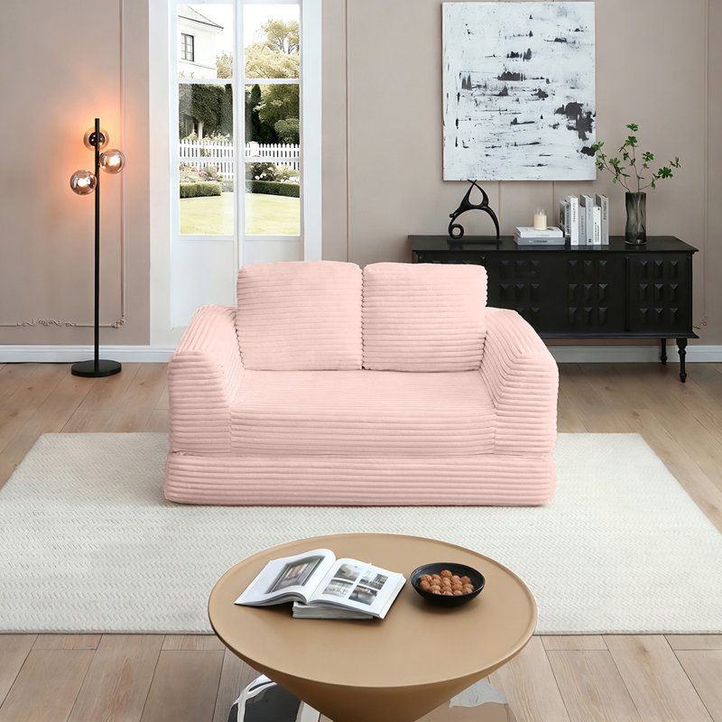Causeuse futon rembourrée et désossée Futon, Velours côtelé rose