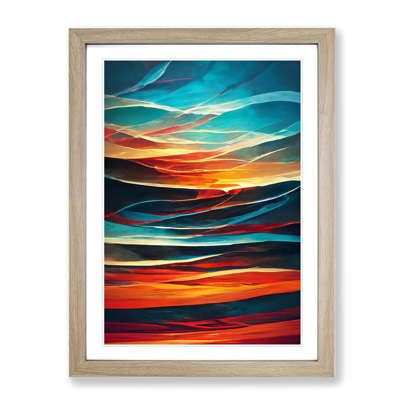 Sunset No.2 - Single Picture Frame Print, 34cm H x 25cm W x 2cm D, Oak 