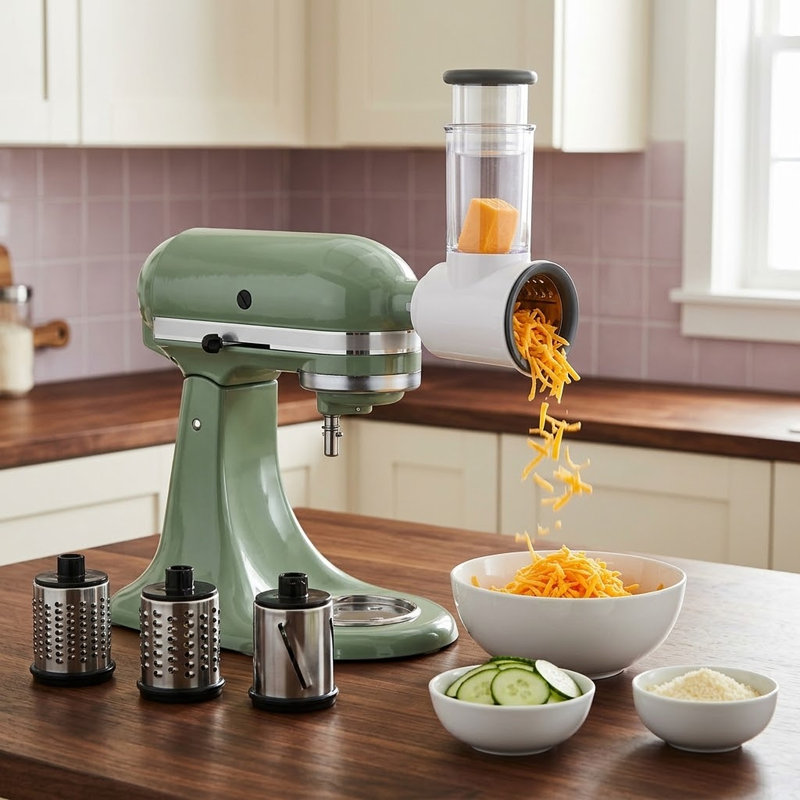Meat Grinder and Slicer Shredder Attachment Set Compatible with KitchenAid Stand Mixers, 4 Grinding Plates and 2 Blades, 3 Sausage Stuffer Tubes
