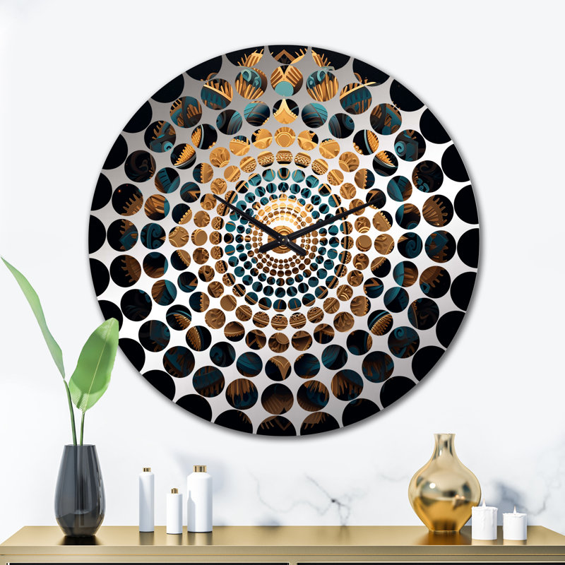 Horloge murale Mandala de l'Antiquité antique en or et turquoise III - Boho Mandala, Très grand