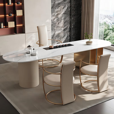 Bureau de thé ovale en pierre frittée