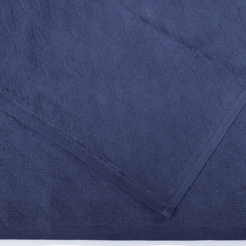 Rodmur Turkish Cotton 6 Piece Jacquard Herringbone and Solid Medium Weight Hand Towel Set, Navy Blue