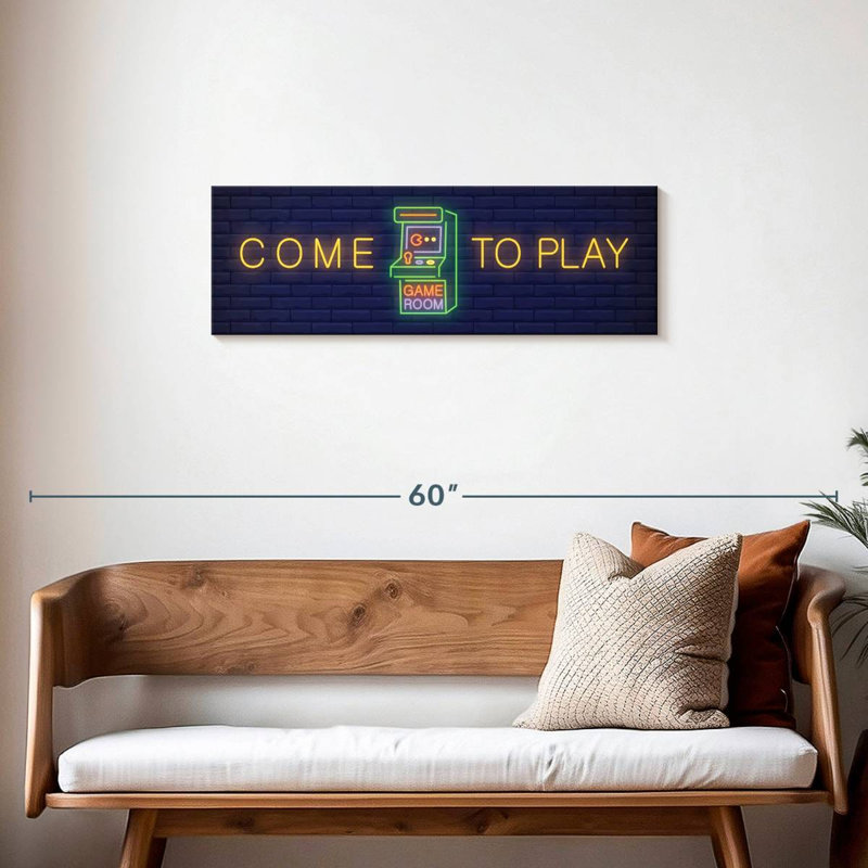 «Come To Play Game Room» sur toile, H 12 po x l 36 po x P 1,25 po