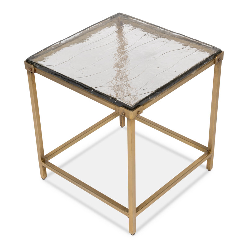Christian Aged Brass and Glass Square Side Table