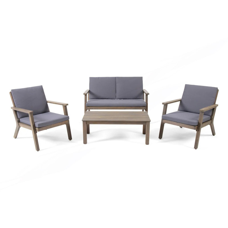 Ensemble de conversation d'extérieur 4 places, causeuse, table basse et 2 fauteuils club