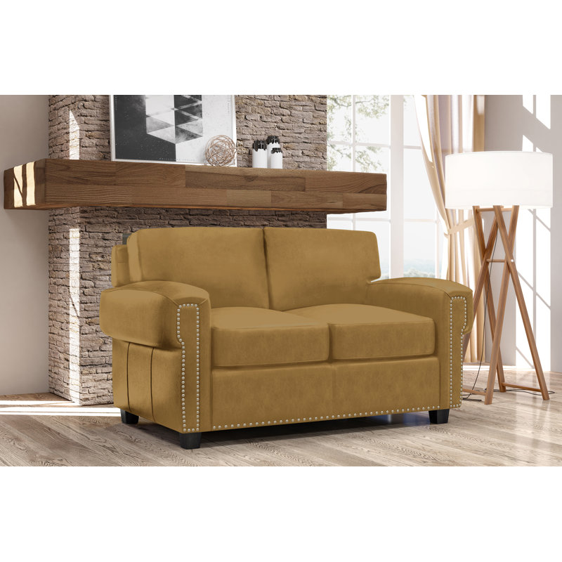 Ensemble de salon en cuir 2 pièces Fardin, Cuir véritable brun clair