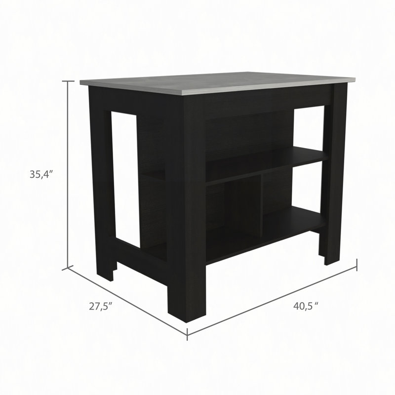 Kitchen Island, Four Legs, Three Shelves, Black/White