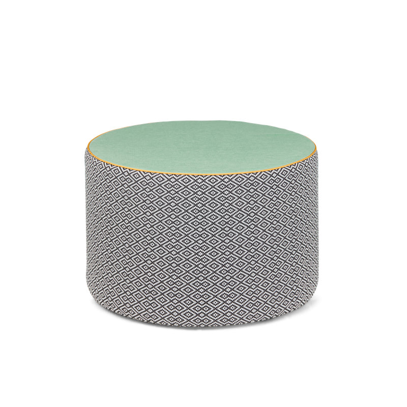 Calybabu Outdoor Pouf, Gray/White Geometric