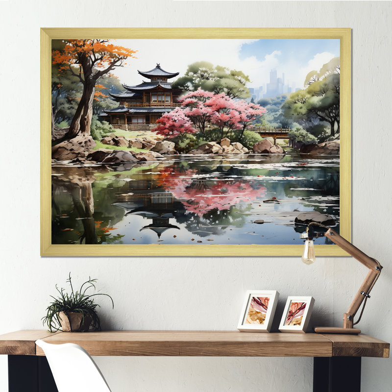 «China Art Zen Garden», art sur toile China Art, H 34 po x l 44 po x P 1,5 po, Cadre doré à une seule photo