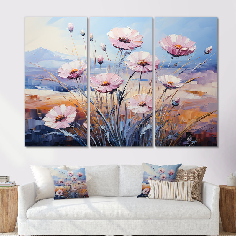 Cornflowers Rainbow Of Colours Expression I - Ensemble d'art mural fleurs de bleuet, Toile tendue, H 28 po x l 36 po x P 1 po