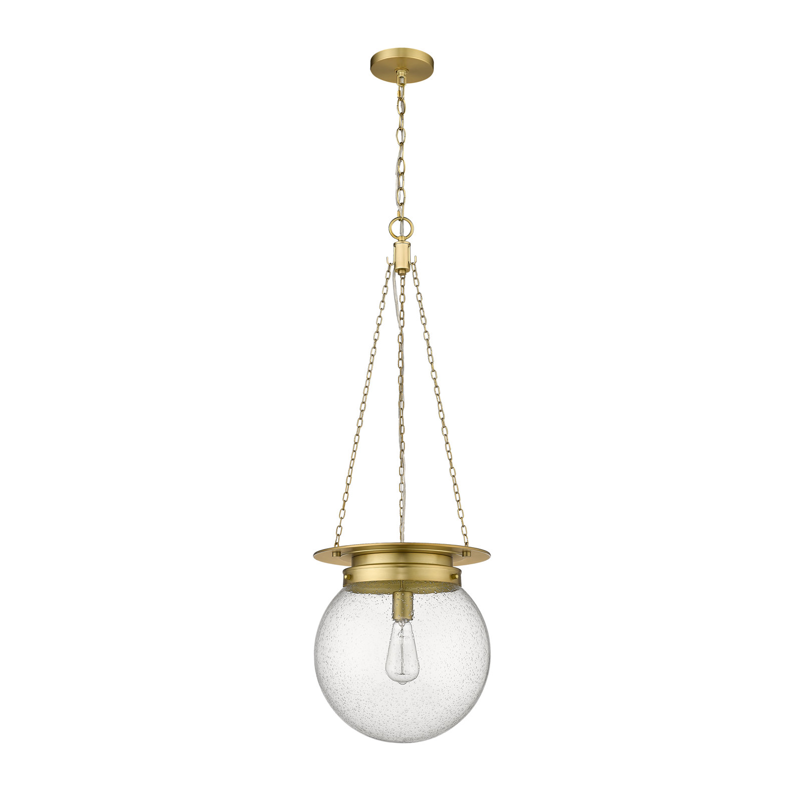 Zella Single Light Glass Dimmable Pendant, Heritage Brass, 86.75" H x 13" W x 13" D, Clear